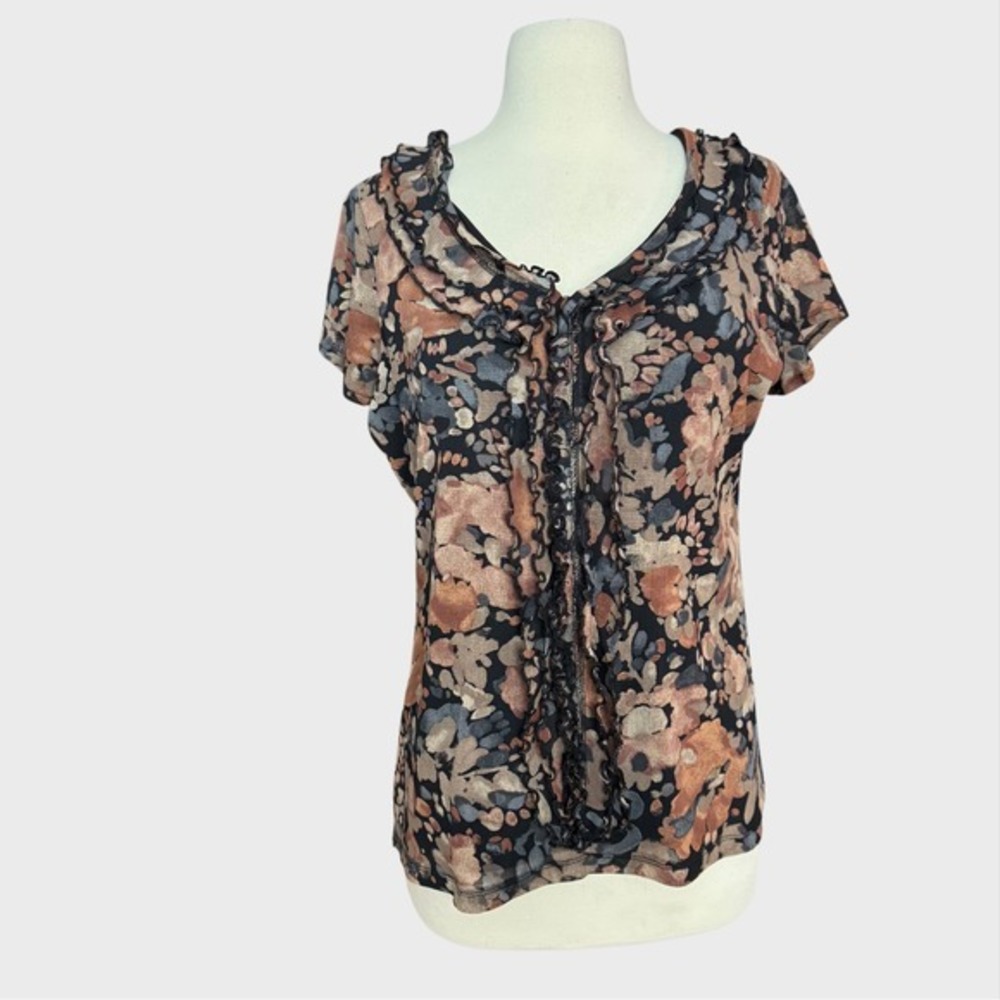 Vintage Y2k Women's Large Fall Fairy Grunge‎ Ruffles Mesh Top Forest Core